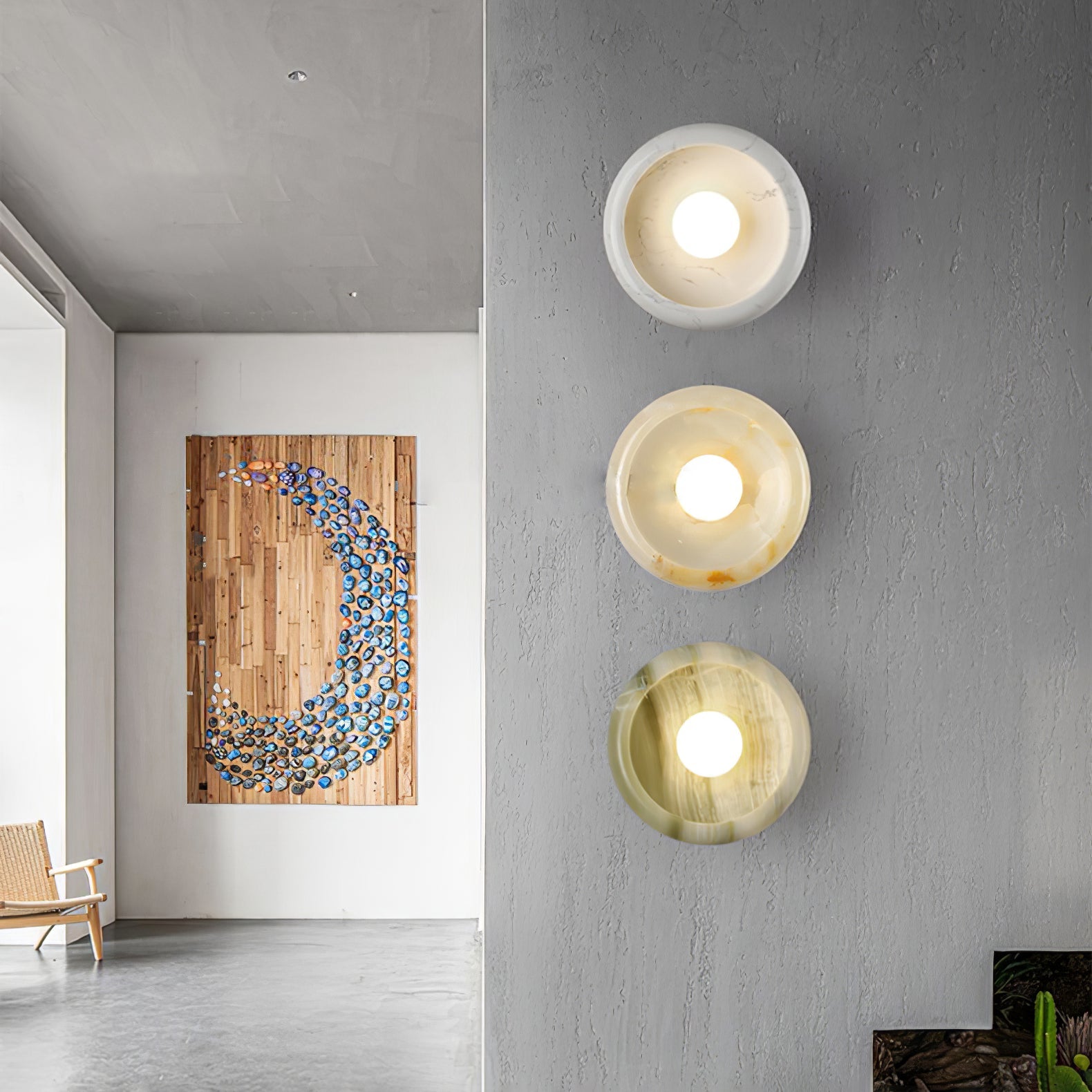 Eclipse Jade Wall Sconce | Natural Jade, Marble, Metal, Glass | Green, White, Beige, Black, White