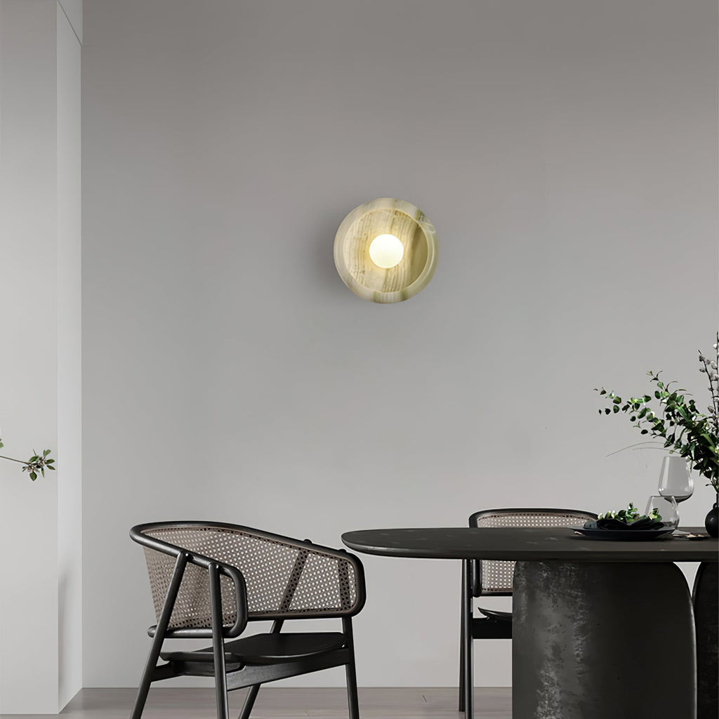 Eclipse Jade Wall Sconce | Natural Jade, Marble, Metal, Glass | Green, White, Beige, Black, White