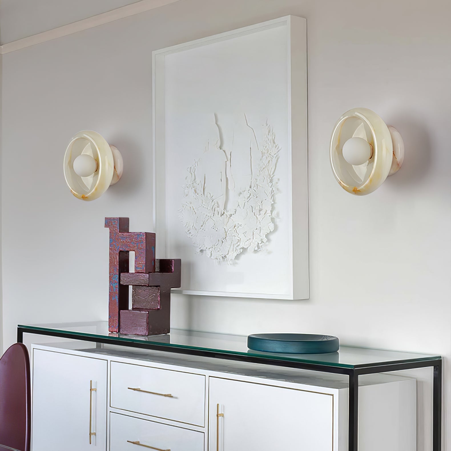 Eclipse Jade Wall Sconce | Natural Jade, Marble, Metal, Glass | Green, White, Beige, Black, White