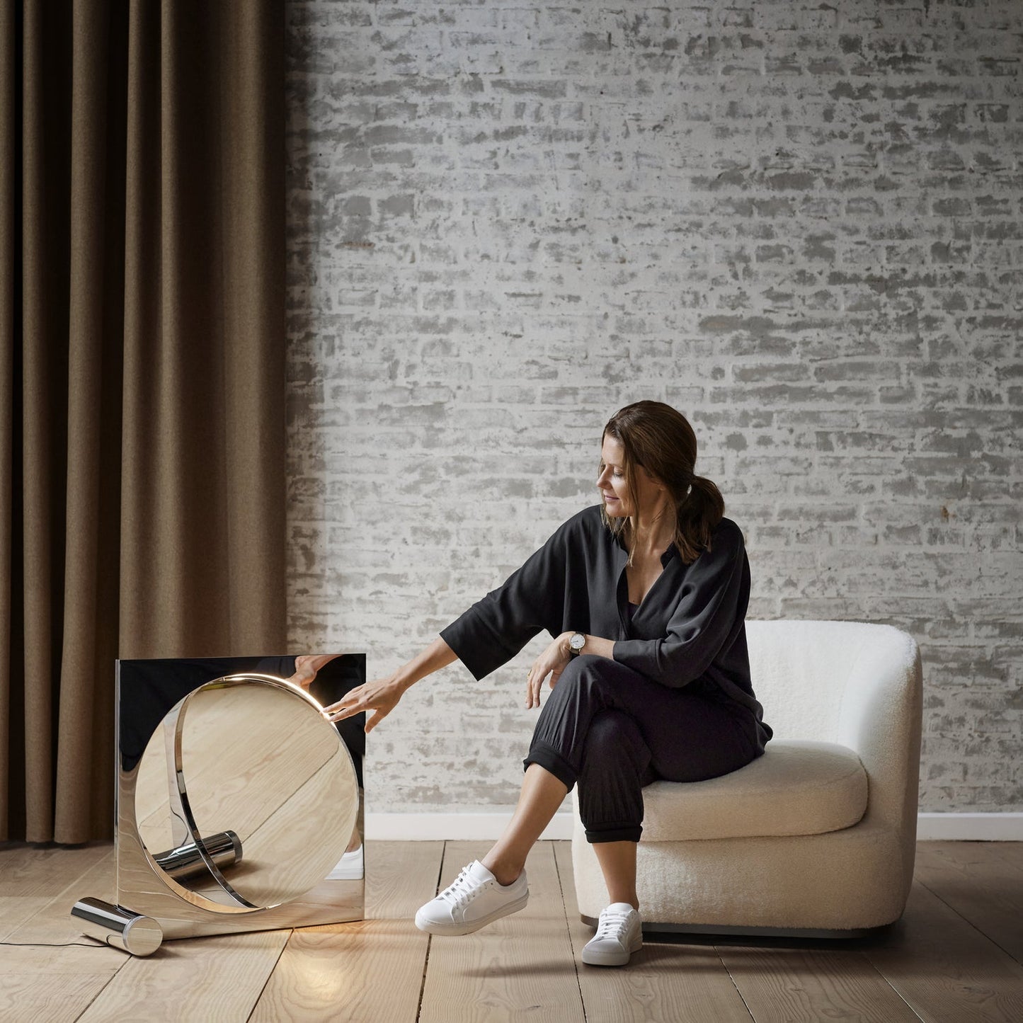 Eclipse Mirror Table Lamp | Bright Stainless Steel | L 60cm x H 60cm
