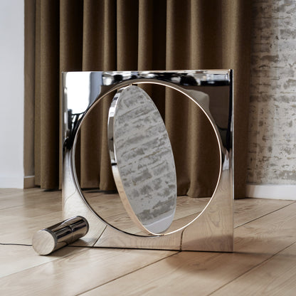 Eclipse Mirror Table Lamp | Bright Stainless Steel | L 60cm x H 60cm