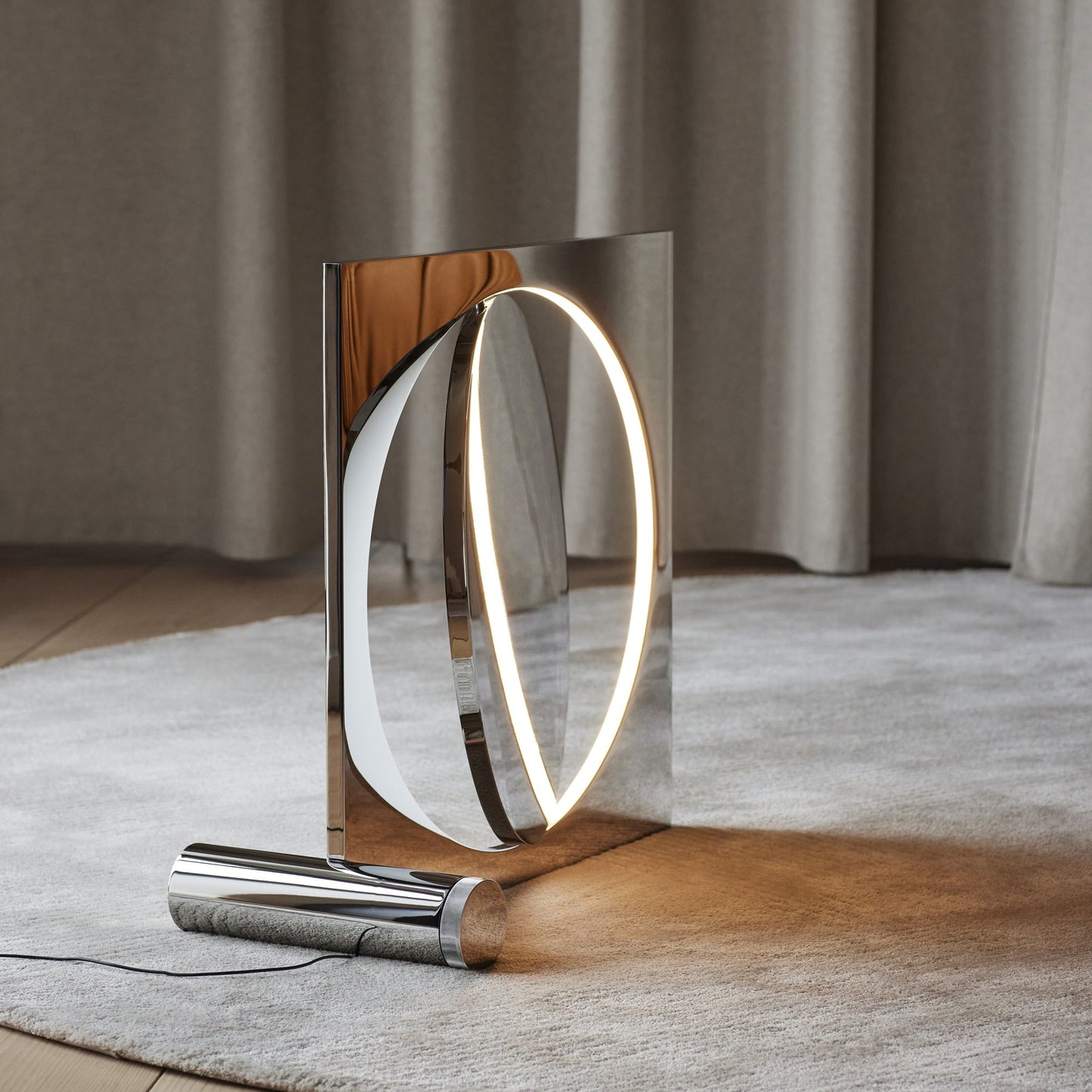 Eclipse Mirror Table Lamp | Bright Stainless Steel | L 60cm x H 60cm