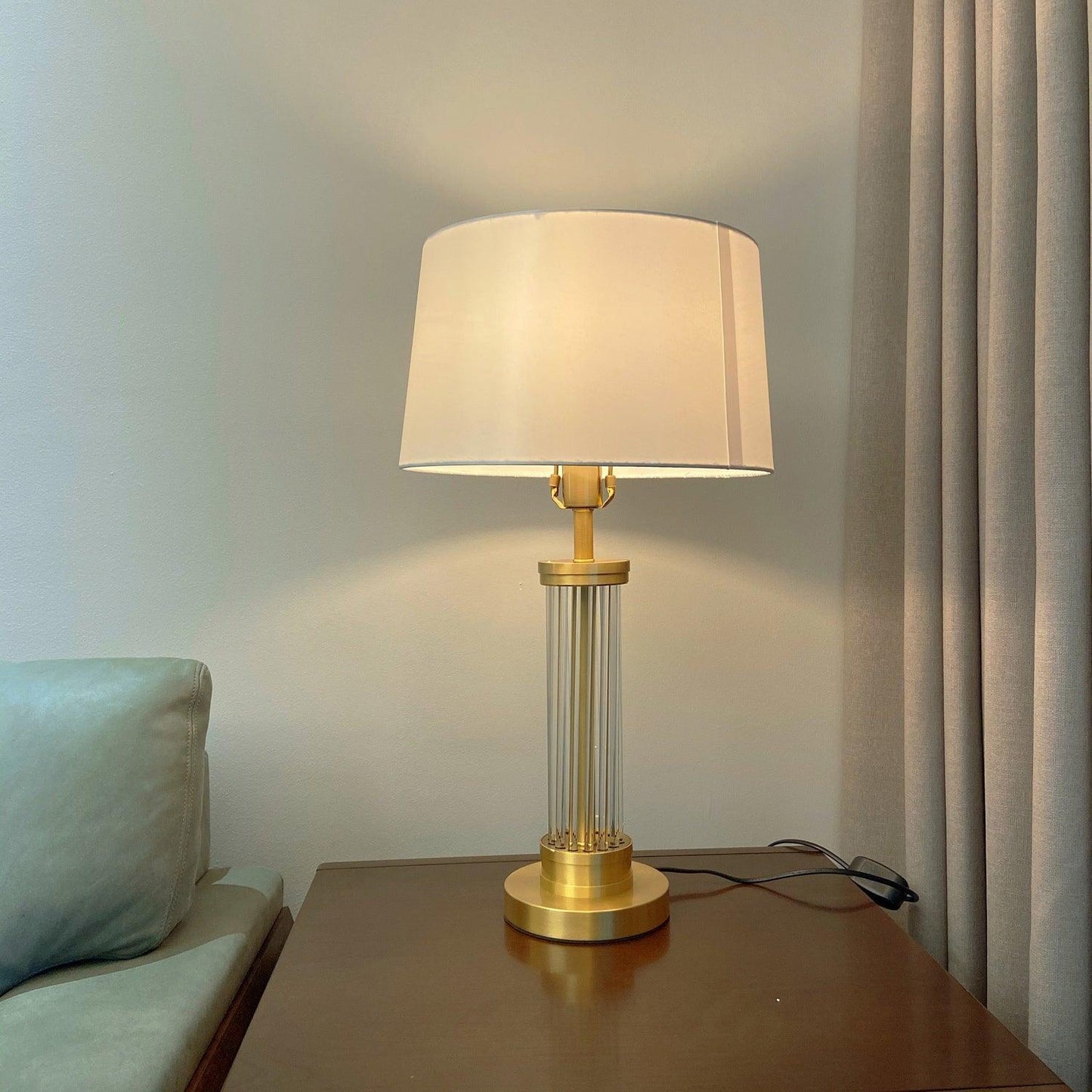 Edda Table Lamp | Metal Base & Linen Shade | Gold & White