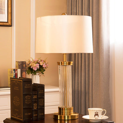 Edda Table Lamp | Metal Base & Linen Shade | Gold & White