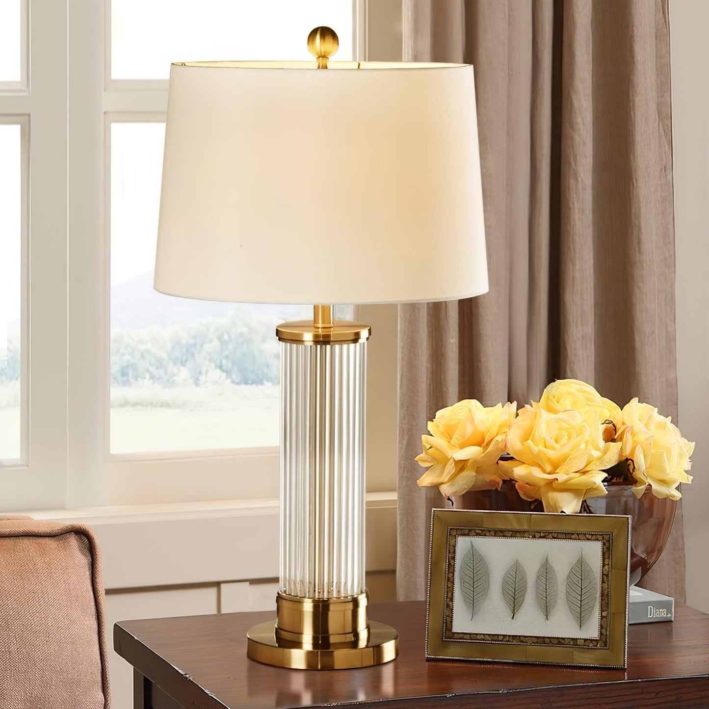Edda Table Lamp | Metal Base & Linen Shade | Gold & White