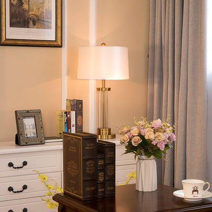 Edda Table Lamp | Metal Base & Linen Shade | Gold & White