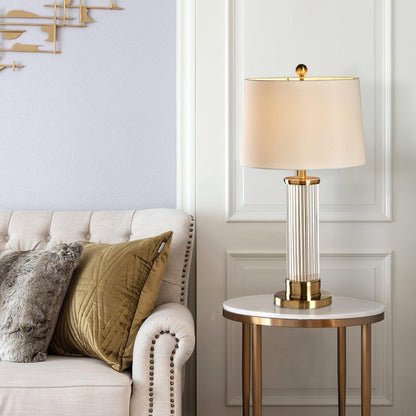 Edda Table Lamp | Metal Base & Linen Shade | Gold & White