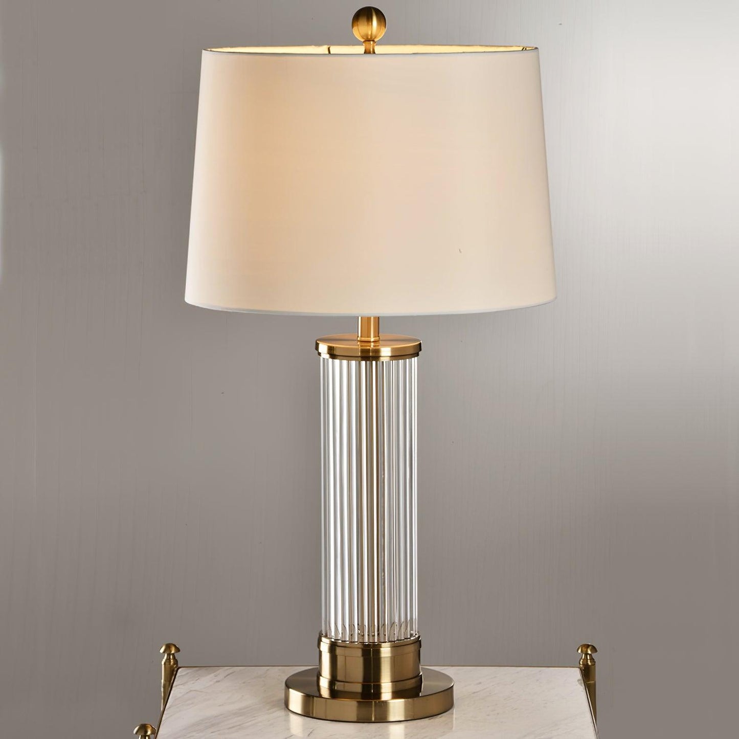 Edda Table Lamp | Metal Base & Linen Shade | Gold & White