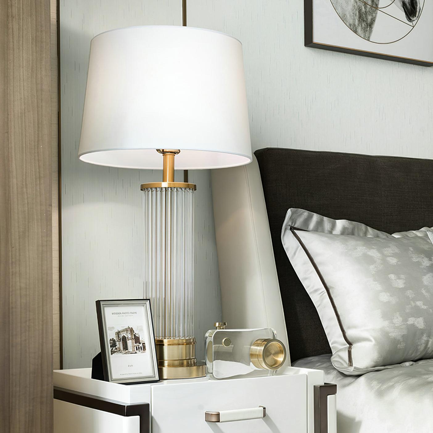 Edda Table Lamp | Metal Base & Linen Shade | Gold & White