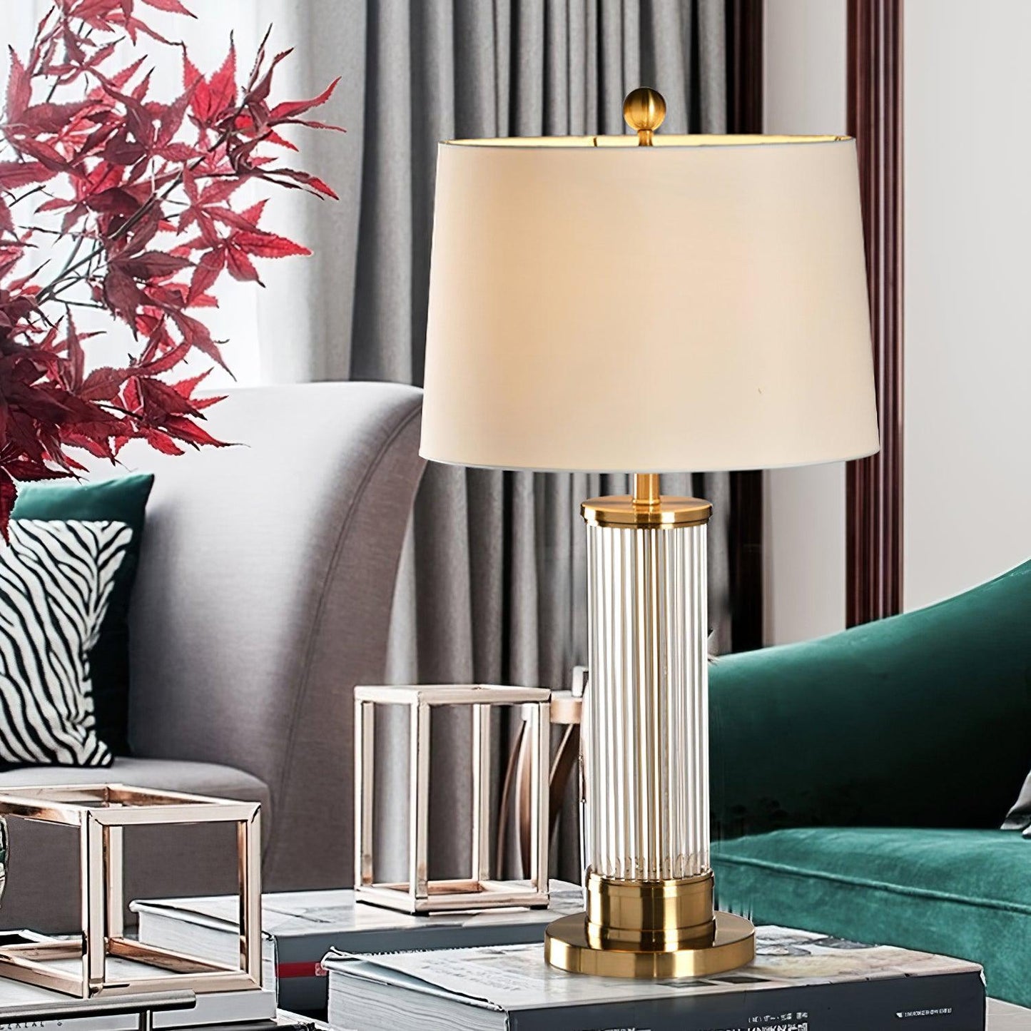 Edda Table Lamp | Metal Base & Linen Shade | Gold & White
