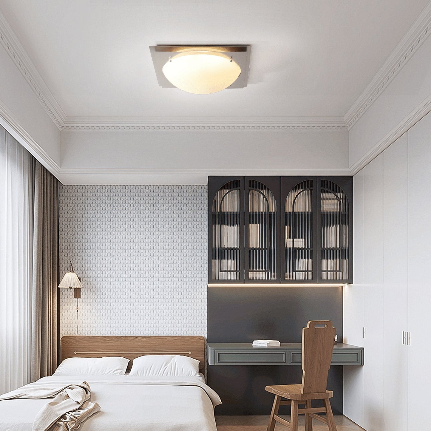 Edged Glass Ceiling Lamp | Stainless Steel | White Shade