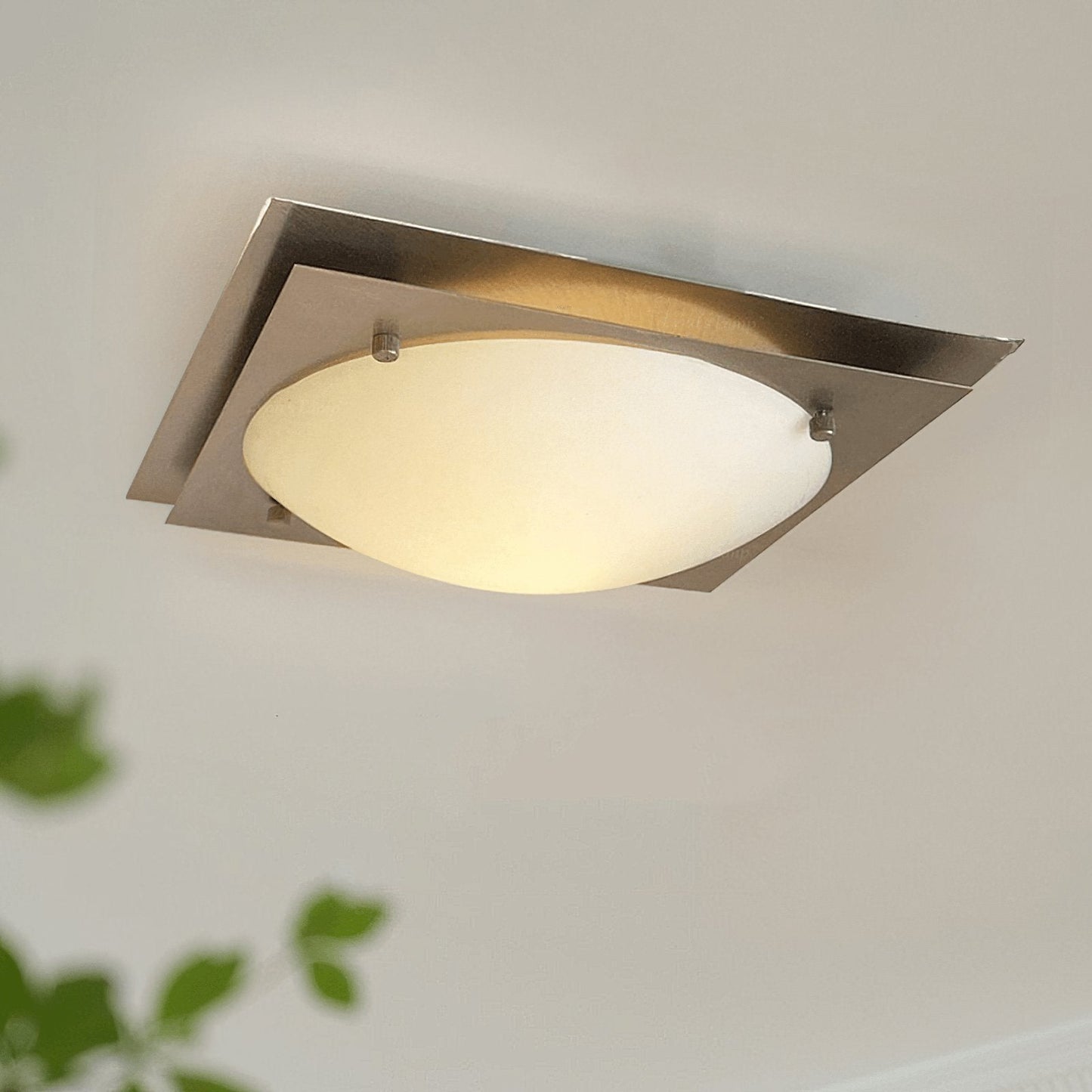Edged Glass Ceiling Lamp | Stainless Steel | White Shade