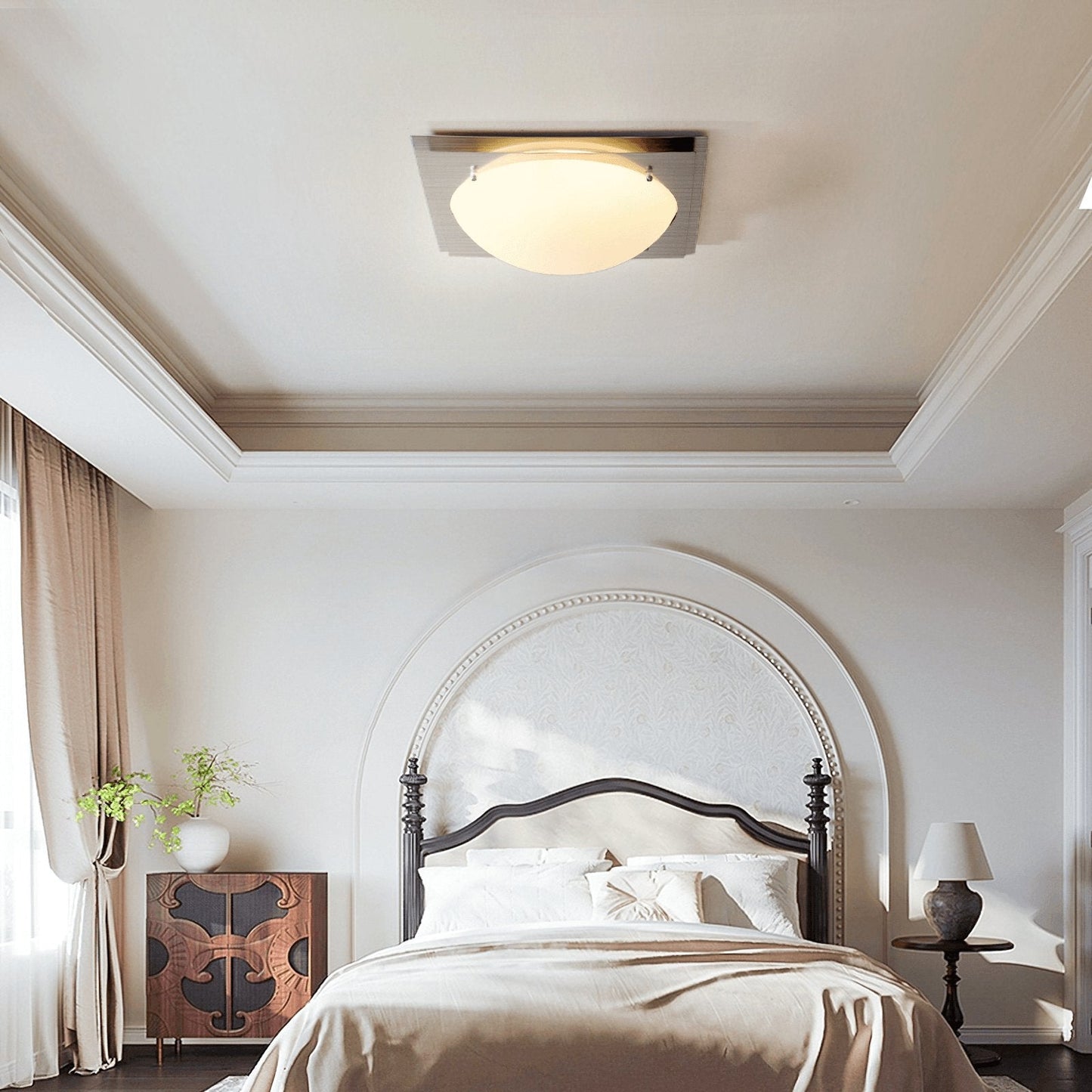 Edged Glass Ceiling Lamp | Stainless Steel | White Shade