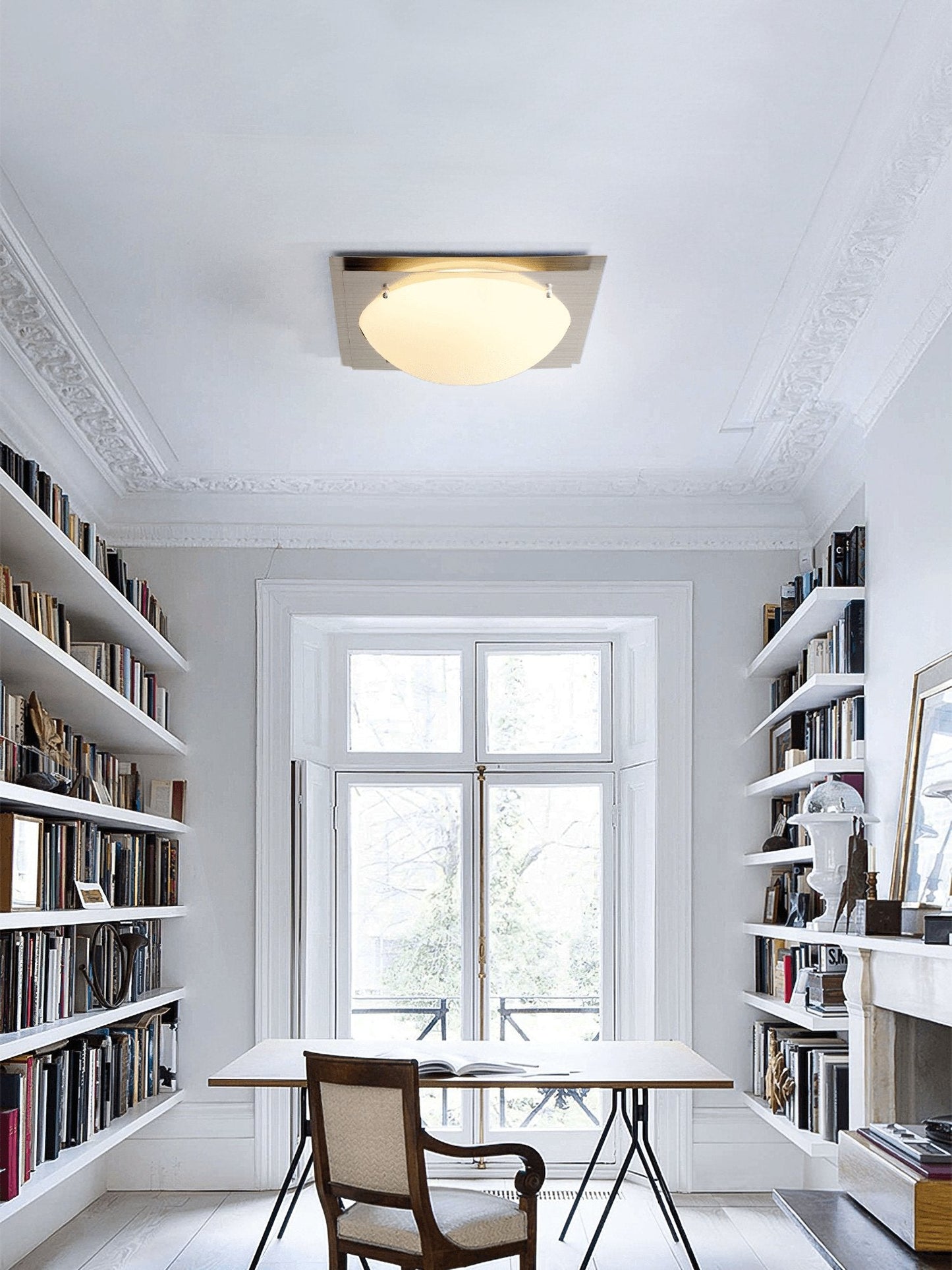 Edged Glass Ceiling Lamp | Stainless Steel | White Shade