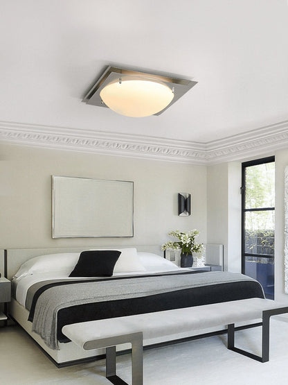 Edged Glass Ceiling Lamp | Stainless Steel | White Shade