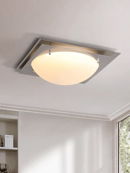 Edged Glass Ceiling Lamp | Stainless Steel | White Shade