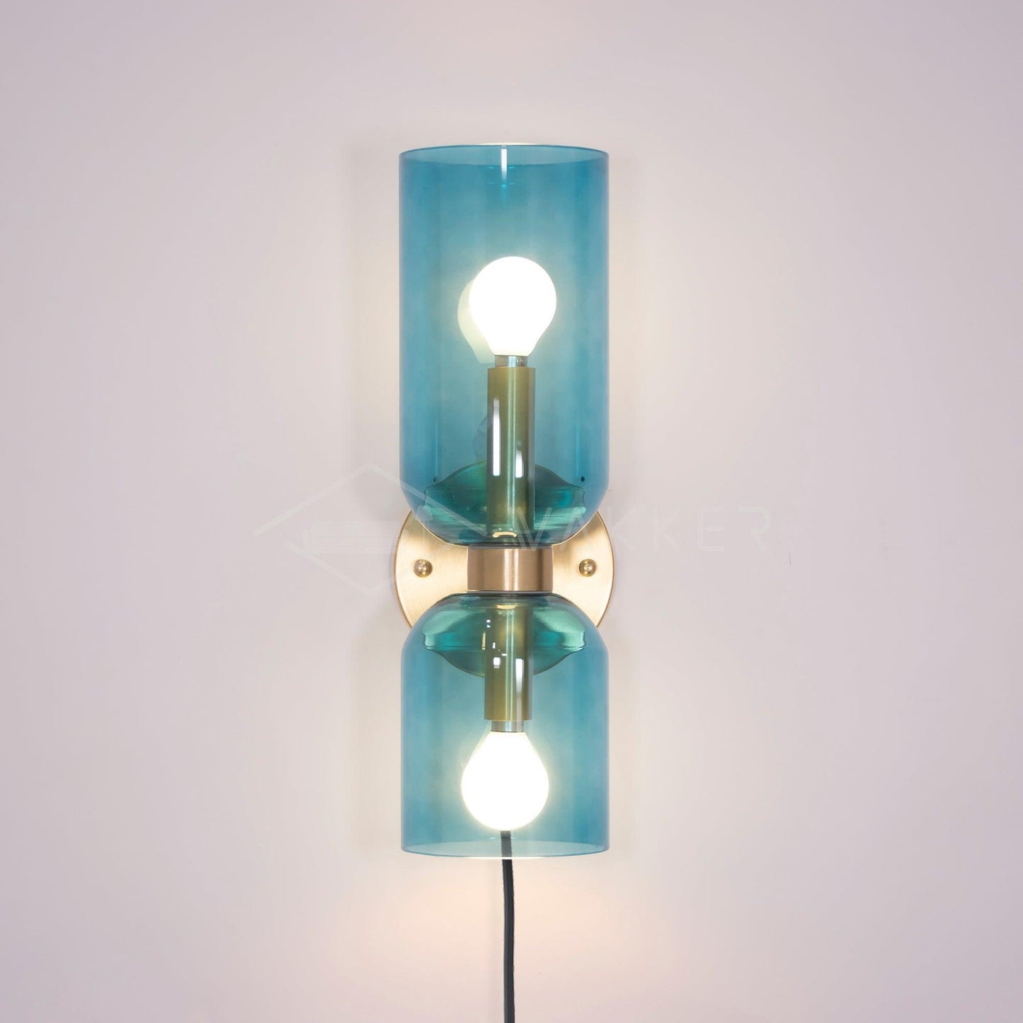 Edie Plug-In Wall Lamp | Brass & Glass | Opal, Smoke Grey, Blue Shades
