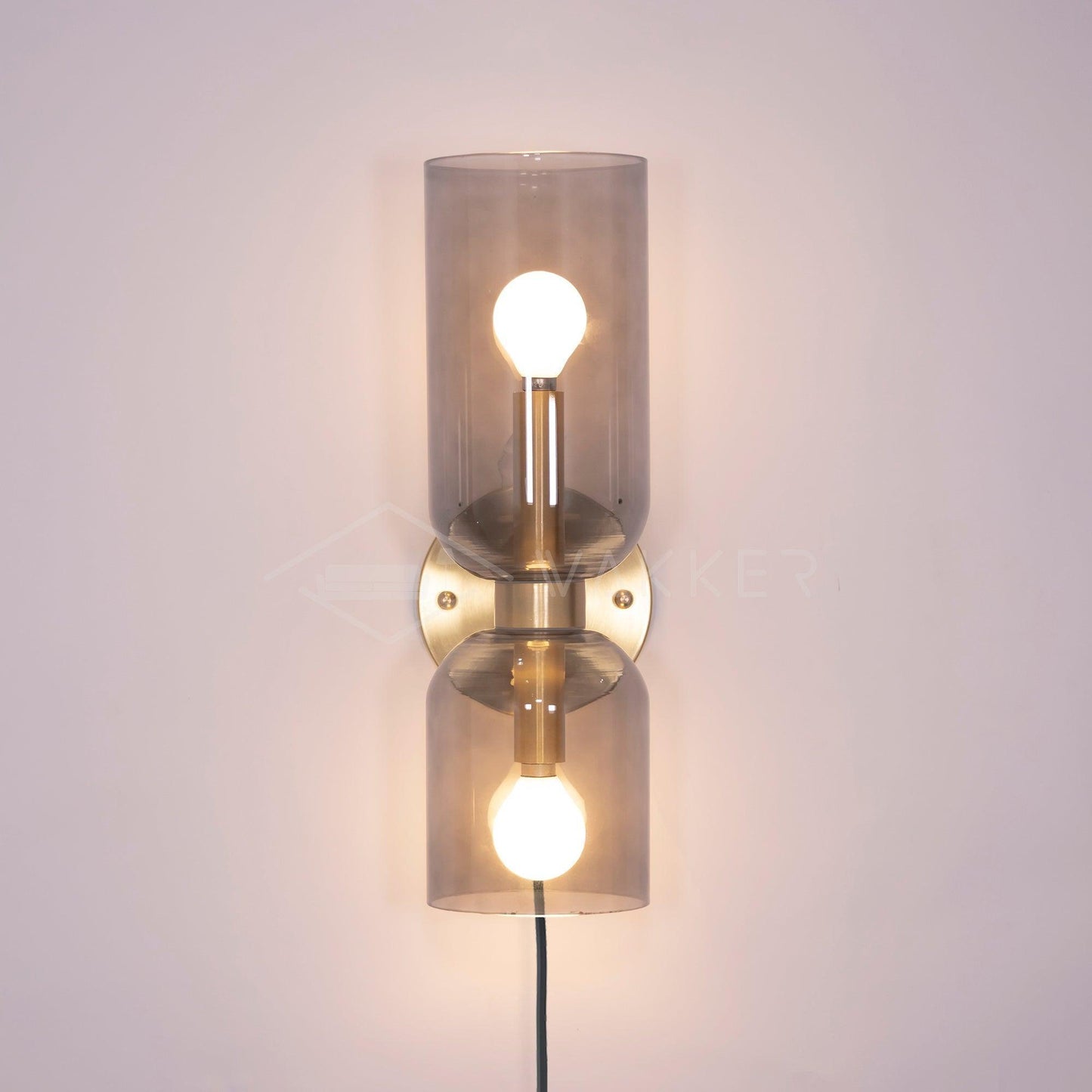 Edie Plug-In Wall Lamp | Brass & Glass | Opal, Smoke Grey, Blue Shades
