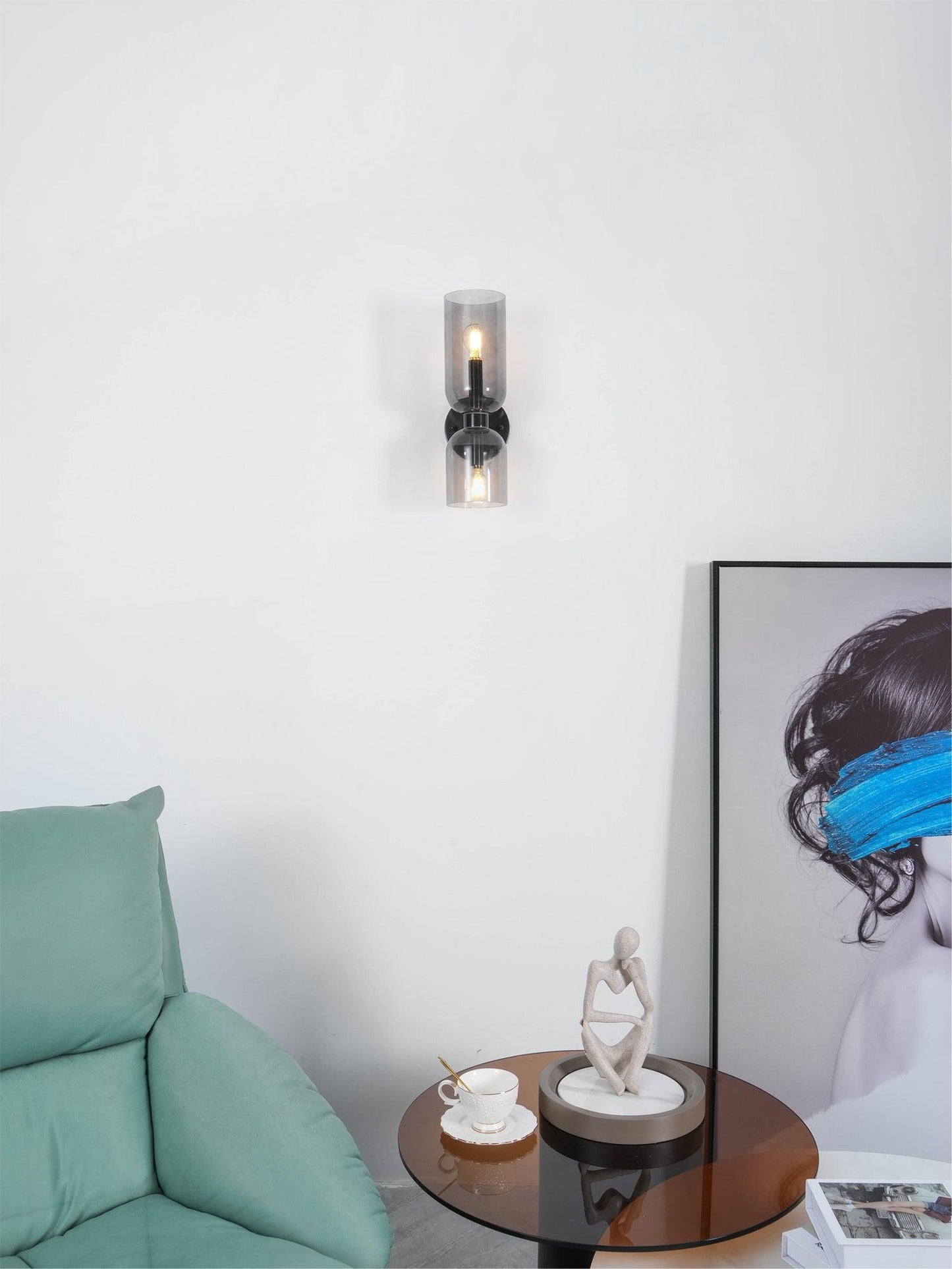 Wall Lamp Set of 2 | Opal & Smoked Glass | Satin Brass & Blackened Brass