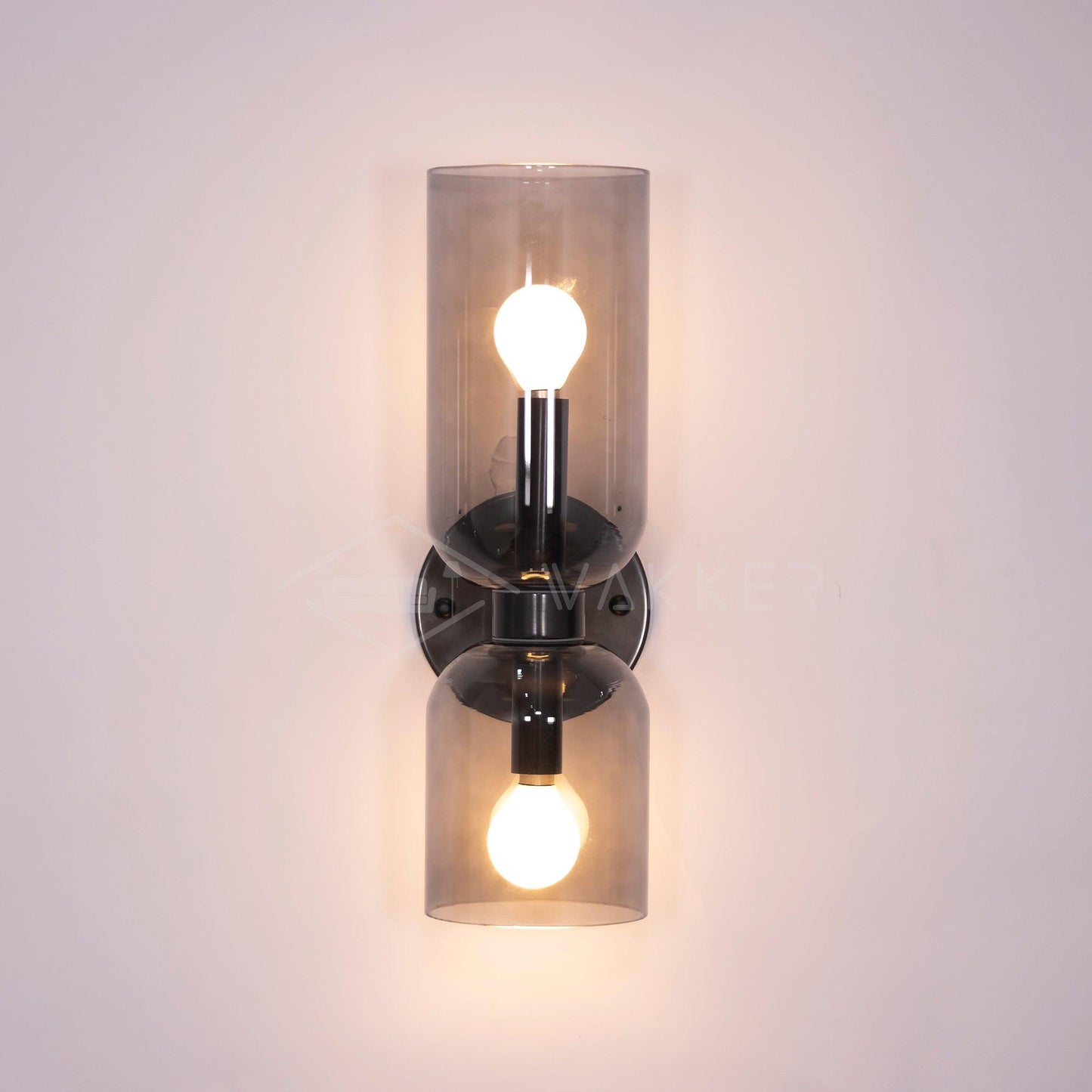 Wall Lamp Set of 2 | Opal & Smoked Glass | Satin Brass & Blackened Brass