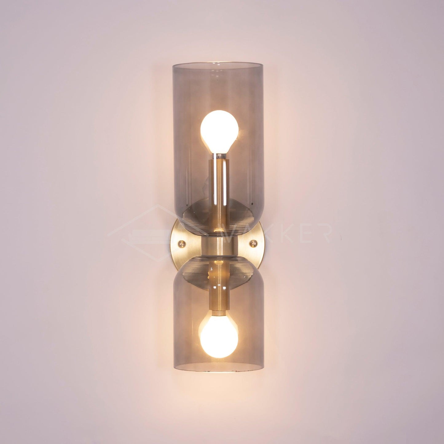 Wall Lamp Set of 2 | Opal & Smoked Glass | Satin Brass & Blackened Brass