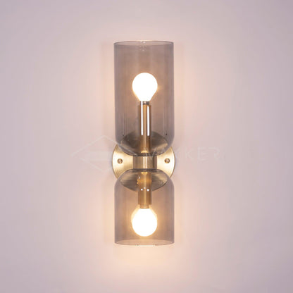 Wall Lamp Set of 2 | Opal & Smoked Glass | Satin Brass & Blackened Brass