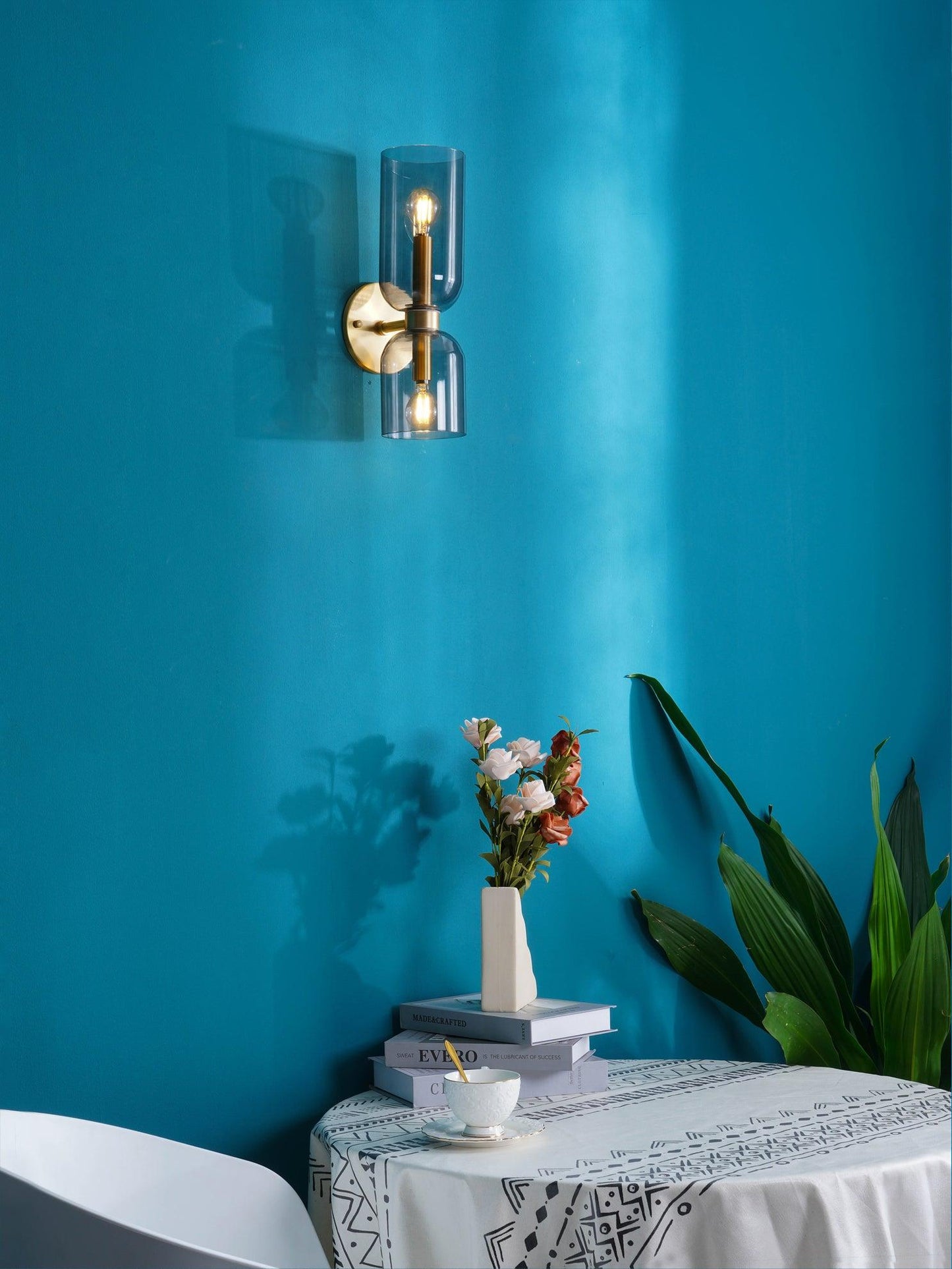 Wall Lamp Set of 2 | Opal & Smoked Glass | Satin Brass & Blackened Brass