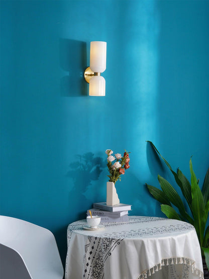 Wall Lamp Set of 2 | Opal & Smoked Glass | Satin Brass & Blackened Brass