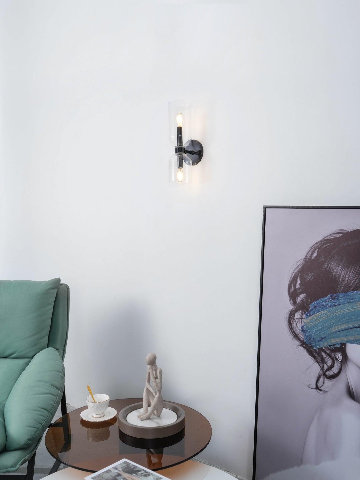 Wall Lamp Set of 2 | Opal & Smoked Glass | Satin Brass & Blackened Brass