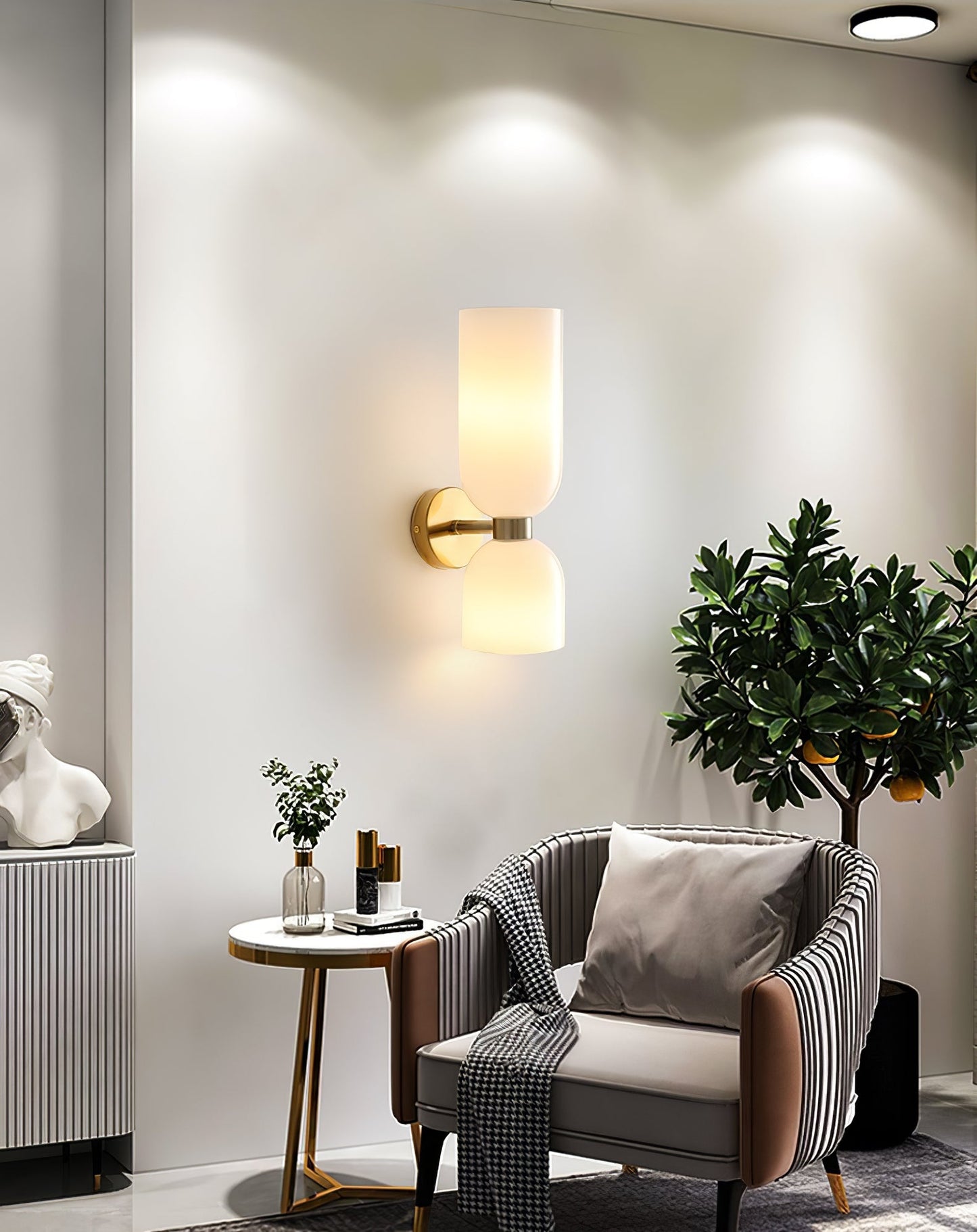 Wall Lamp Set of 2 | Opal & Smoked Glass | Satin Brass & Blackened Brass