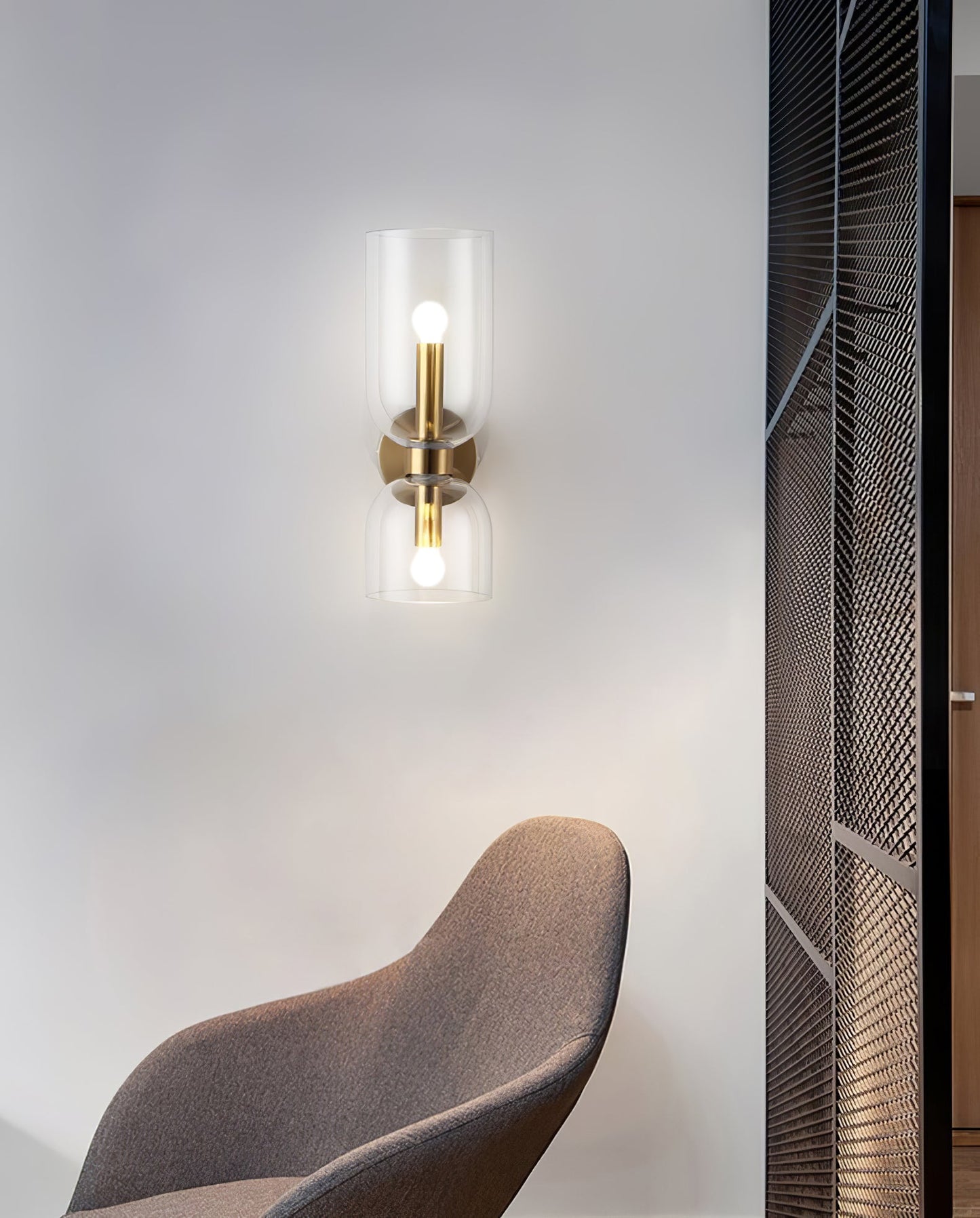 Wall Lamp Set of 2 | Opal & Smoked Glass | Satin Brass & Blackened Brass