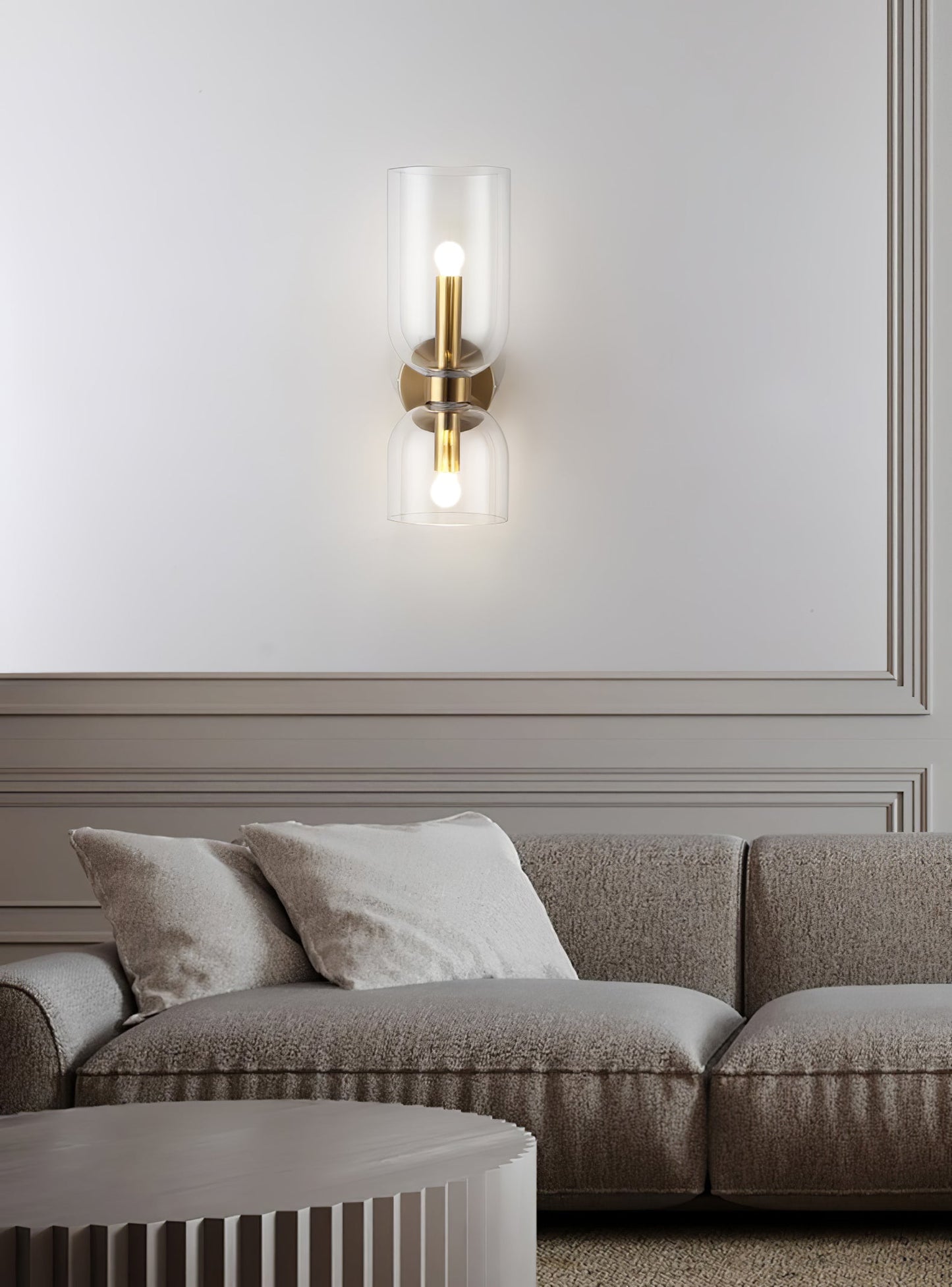 Wall Lamp Set of 2 | Opal & Smoked Glass | Satin Brass & Blackened Brass