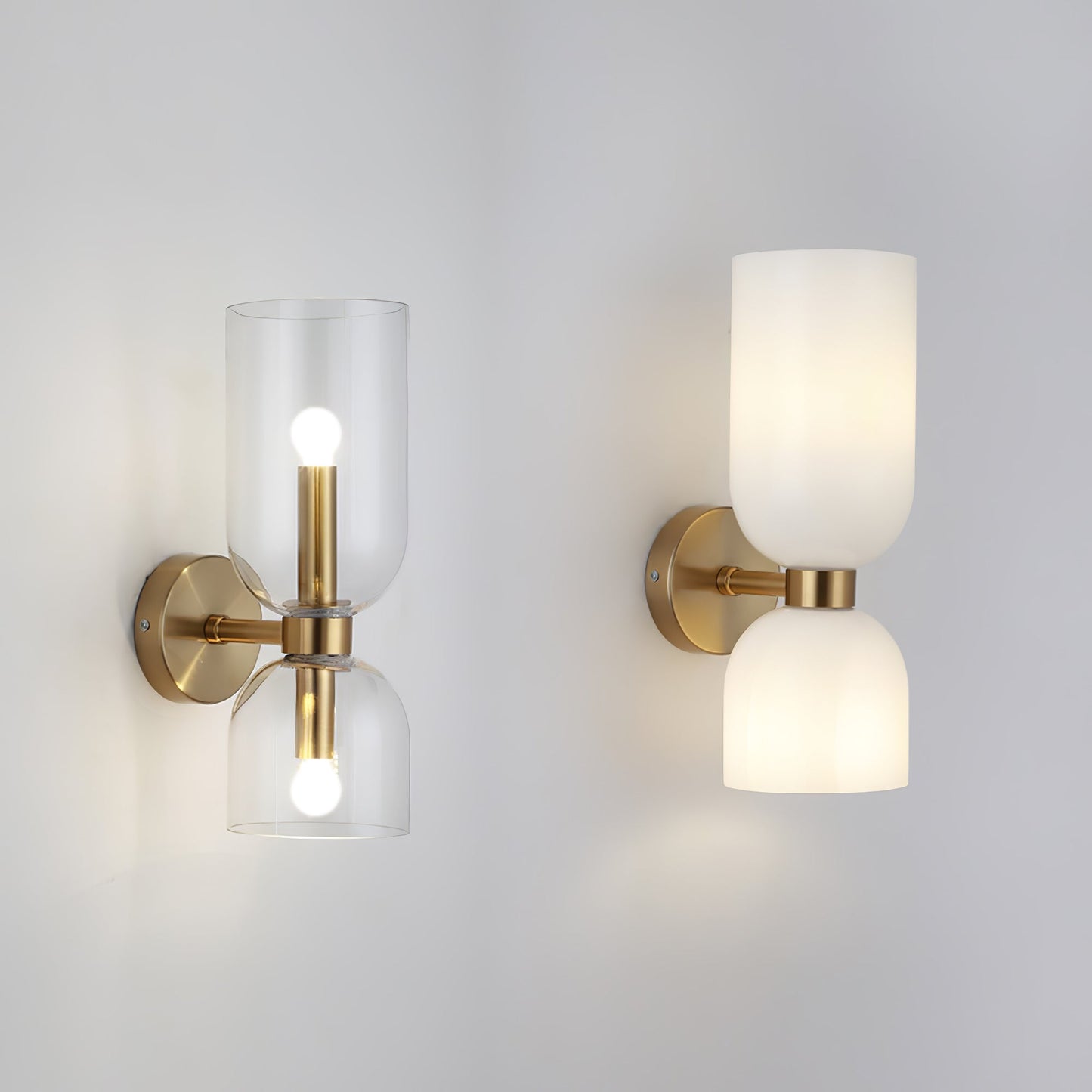Wall Lamp Set of 2 | Opal & Smoked Glass | Satin Brass & Blackened Brass