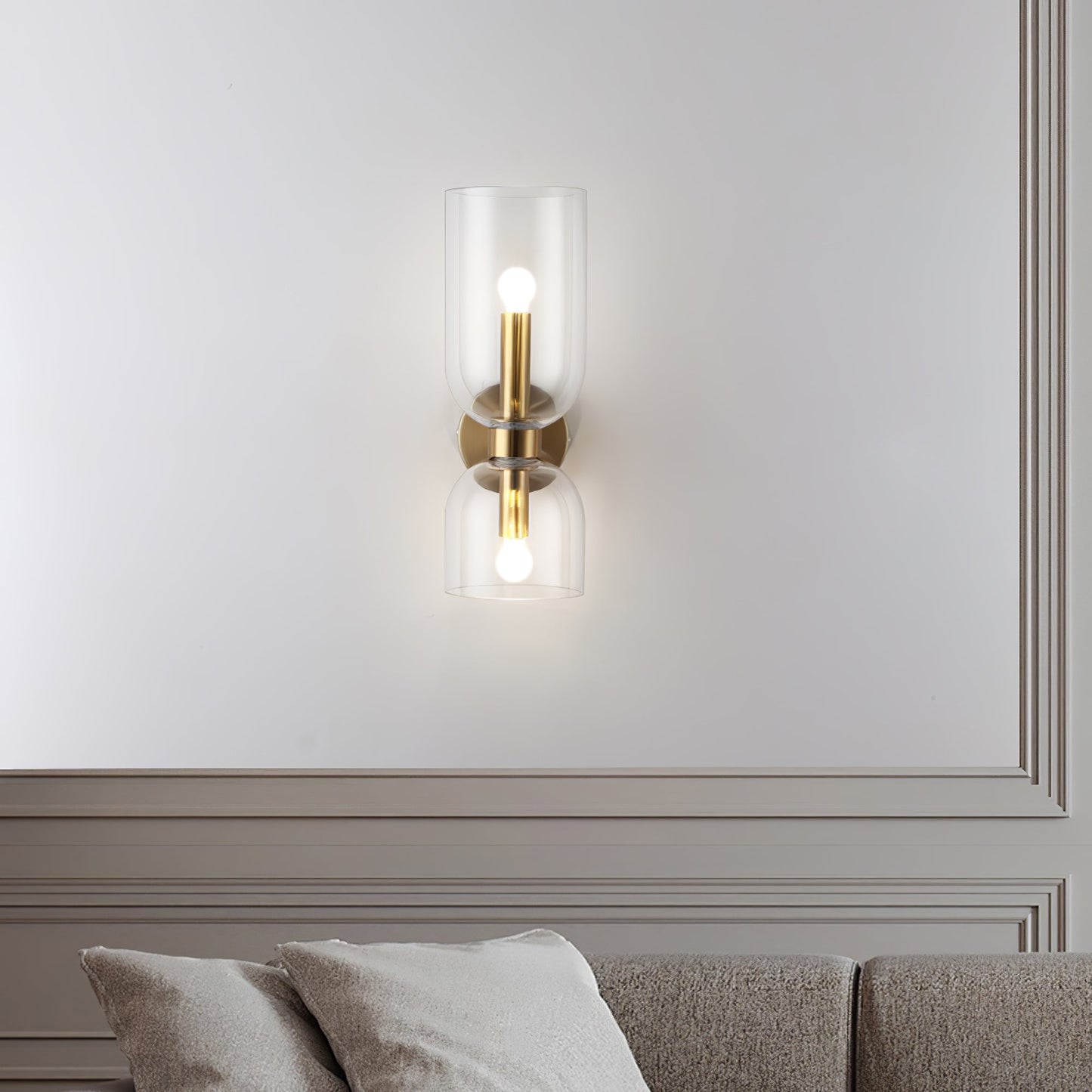 Wall Lamp Set of 2 | Opal & Smoked Glass | Satin Brass & Blackened Brass