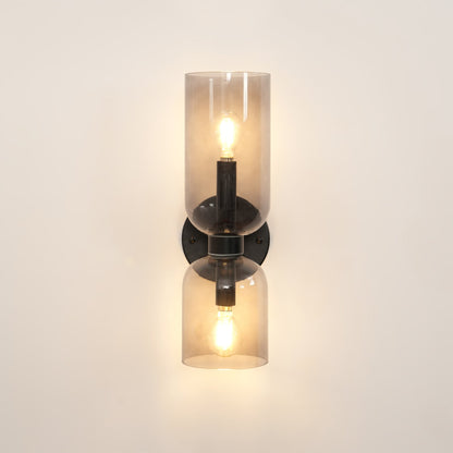 Wall Lamp Set of 2 | Opal & Smoked Glass | Satin Brass & Blackened Brass