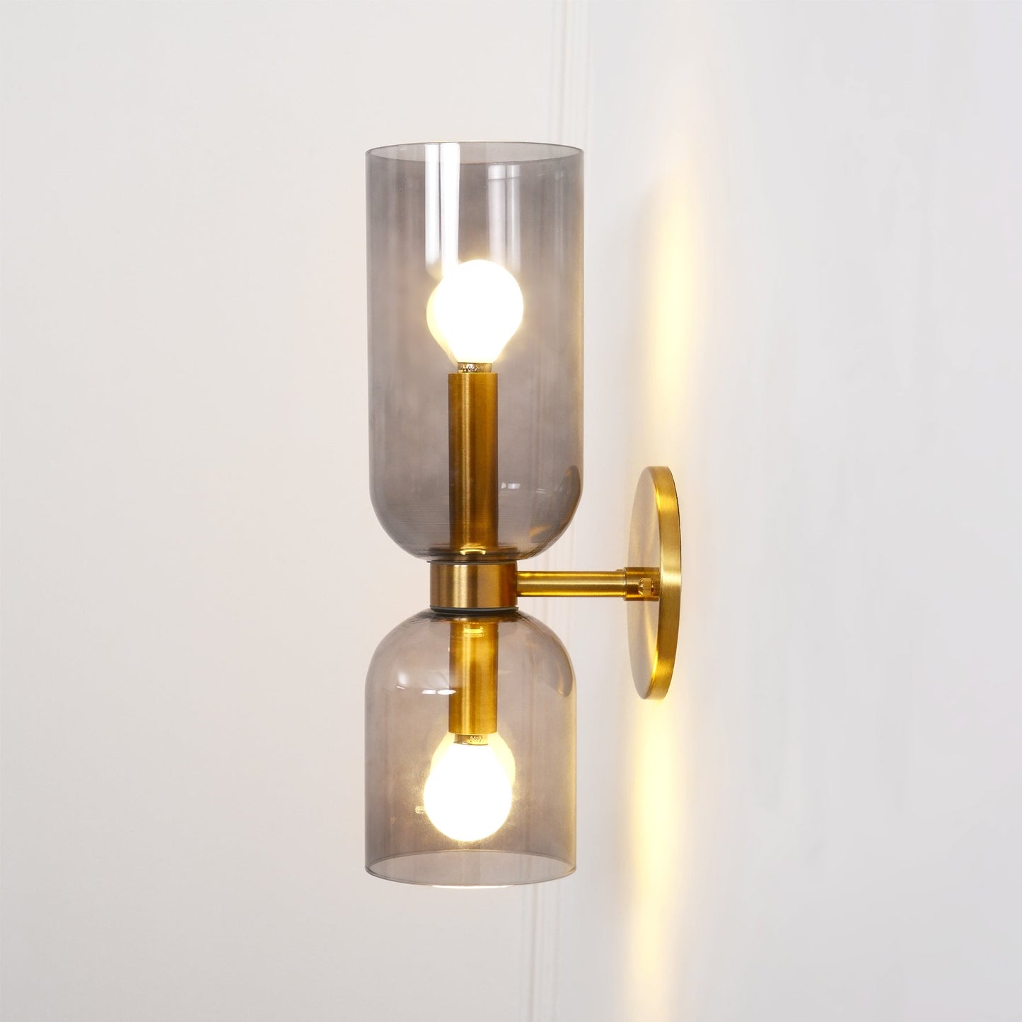 Wall Lamp Set of 2 | Opal & Smoked Glass | Satin Brass & Blackened Brass