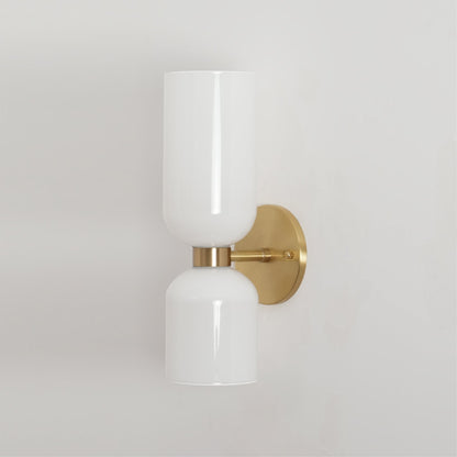 Wall Lamp Set of 2 | Opal & Smoked Glass | Satin Brass & Blackened Brass