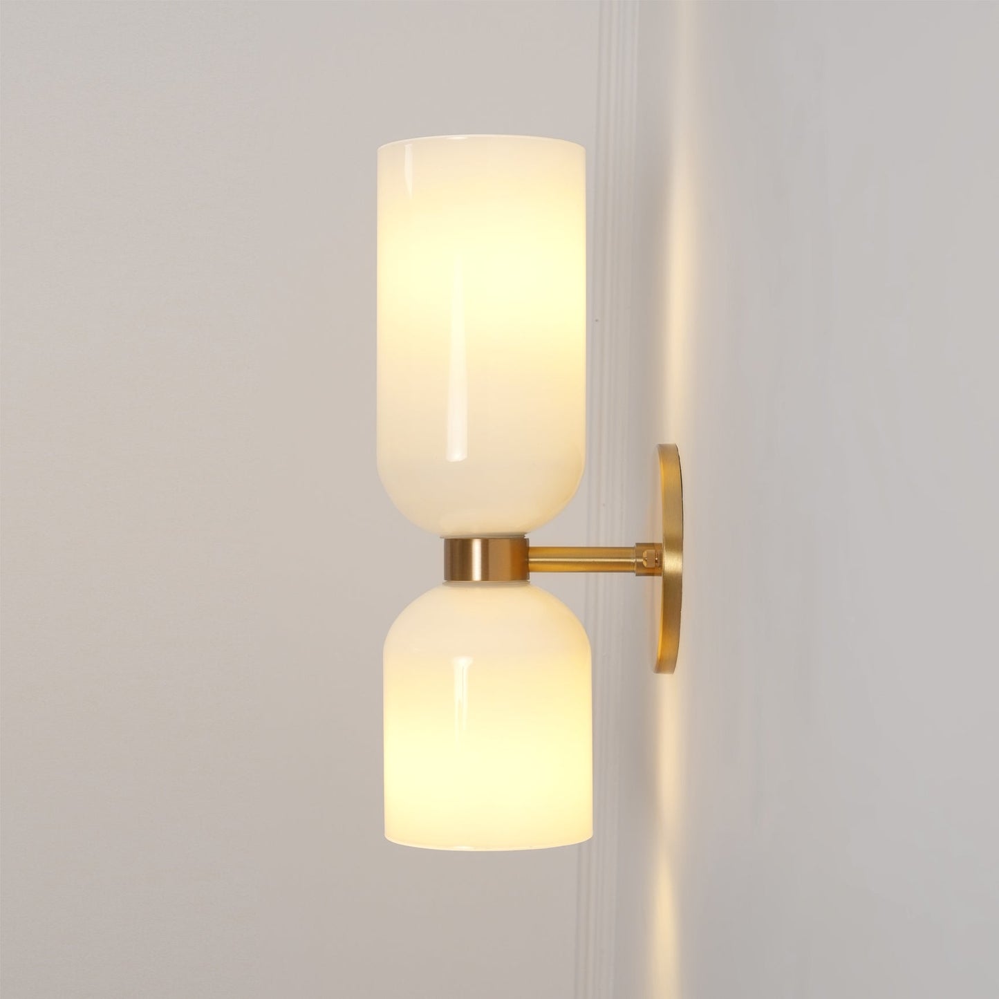 Wall Lamp Set of 2 | Opal & Smoked Glass | Satin Brass & Blackened Brass