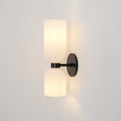 Wall Lamp Set of 2 | Opal & Smoked Glass | Satin Brass & Blackened Brass