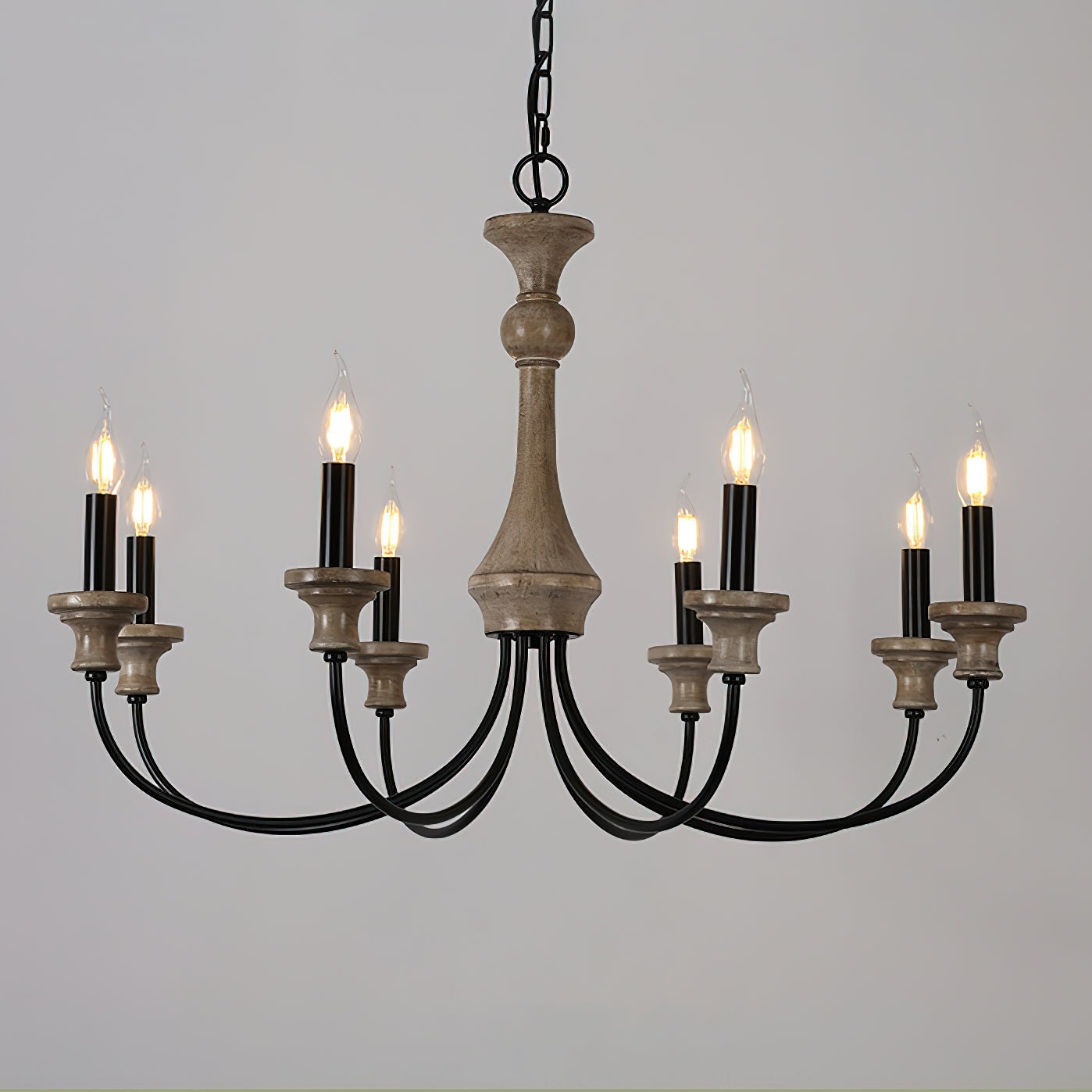 Edvivi Chandelier | Rustic Iron & Distressed Wood | 6 or 8 Lights