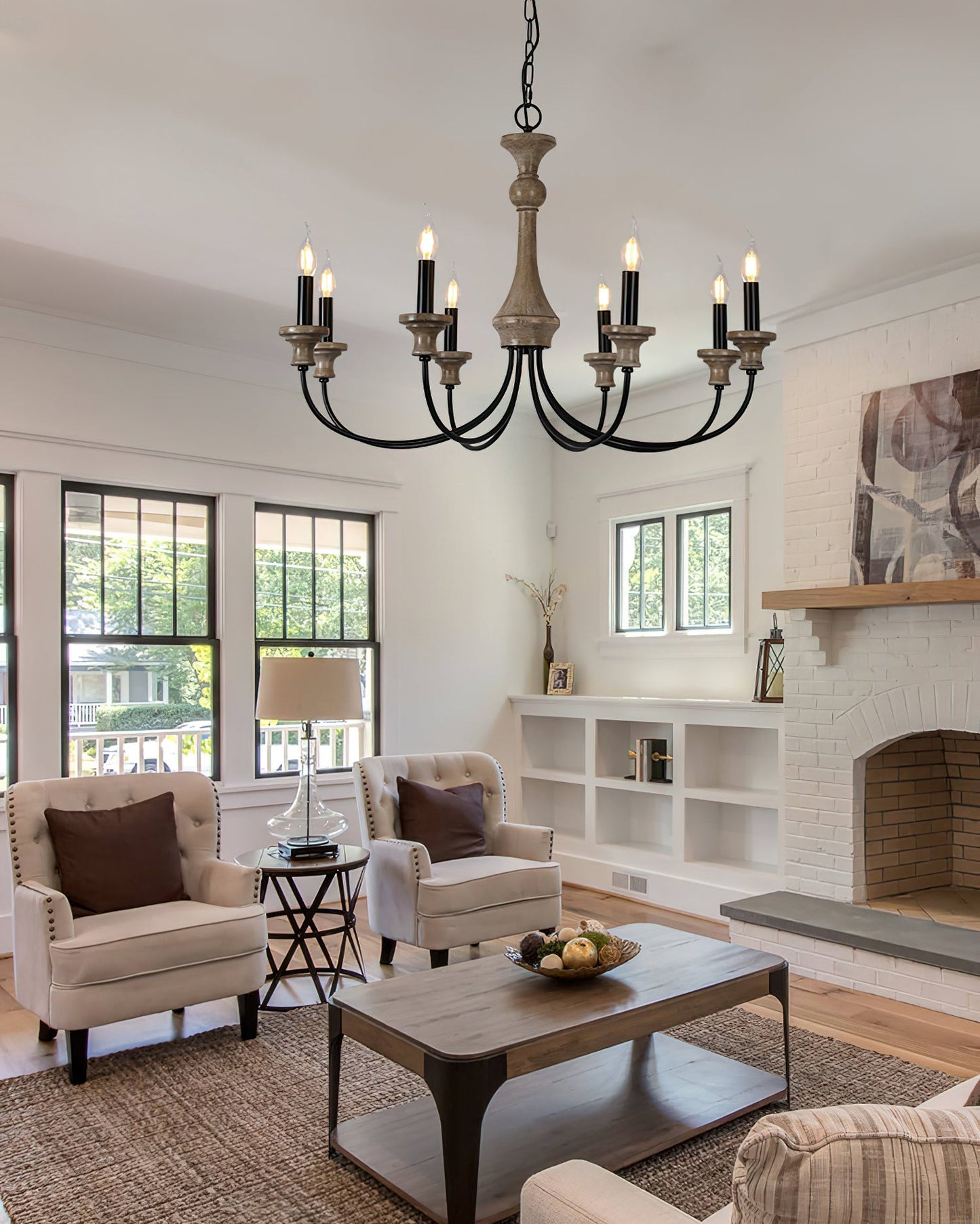 Edvivi Chandelier | Rustic Iron & Distressed Wood | 6 or 8 Lights