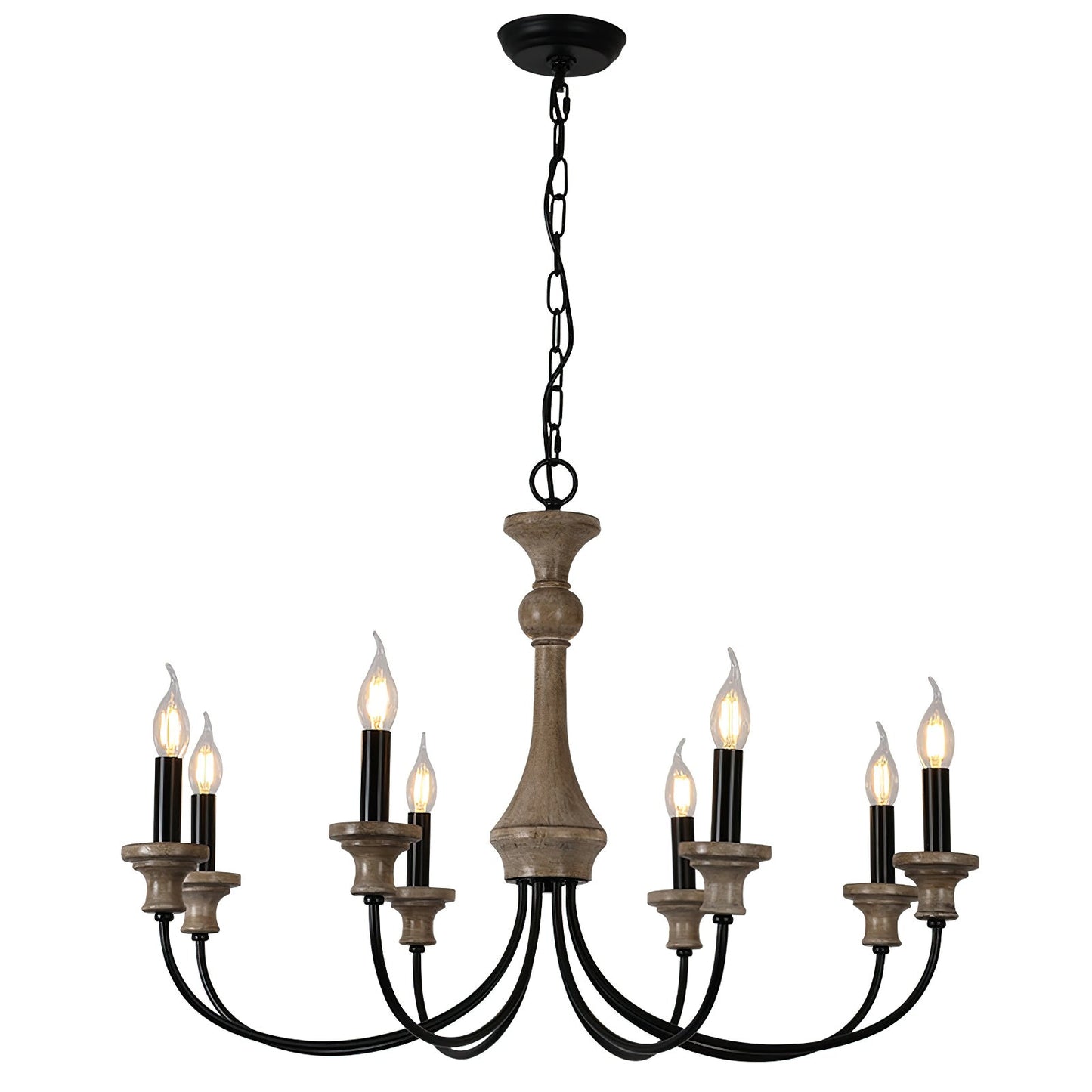 Edvivi Chandelier | Rustic Iron & Distressed Wood | 6 or 8 Lights