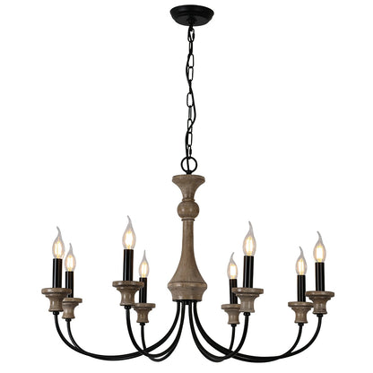 Edvivi Chandelier | Rustic Iron & Distressed Wood | 6 or 8 Lights