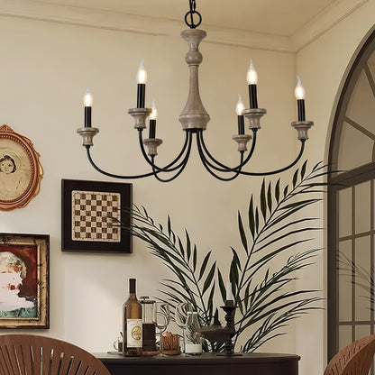 Edvivi Chandelier | Rustic Iron & Distressed Wood | 6 or 8 Lights