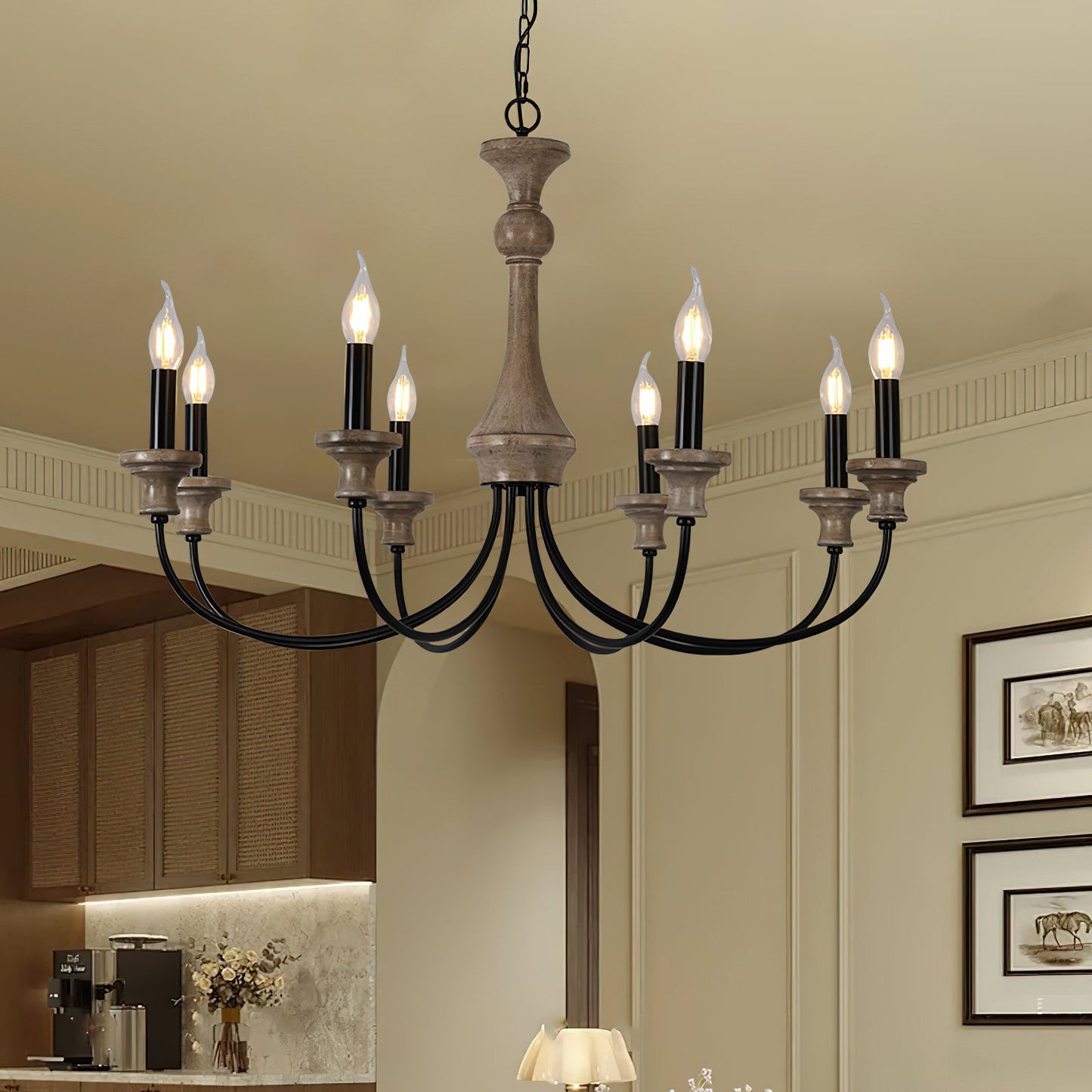 Edvivi Chandelier | Rustic Iron & Distressed Wood | 6 or 8 Lights