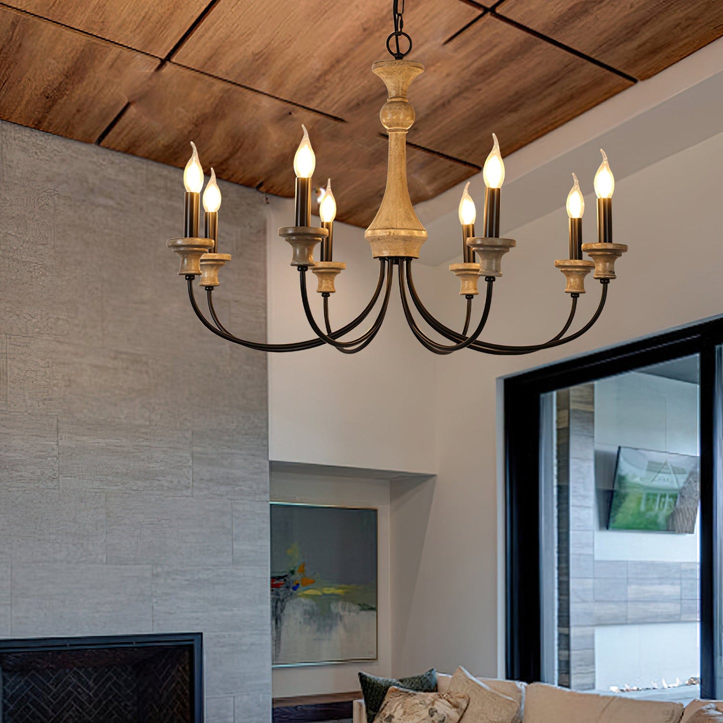 Edvivi Chandelier | Rustic Iron & Distressed Wood | 6 or 8 Lights