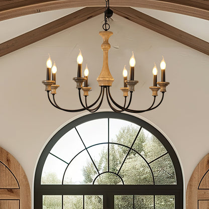 Edvivi Chandelier | Rustic Iron & Distressed Wood | 6 or 8 Lights