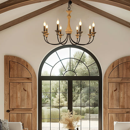 Edvivi Chandelier | Rustic Iron & Distressed Wood | 6 or 8 Lights