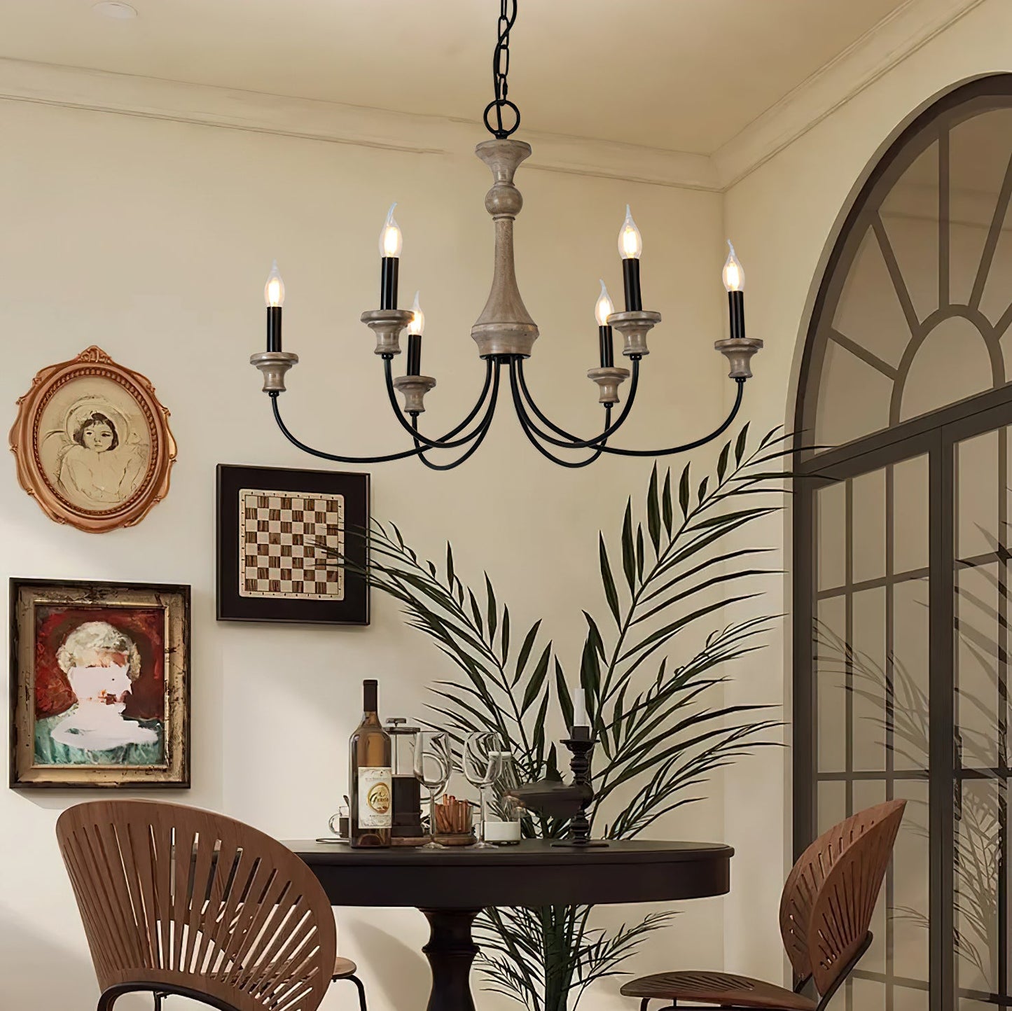 Edvivi Chandelier | Rustic Iron & Distressed Wood | 6 or 8 Lights
