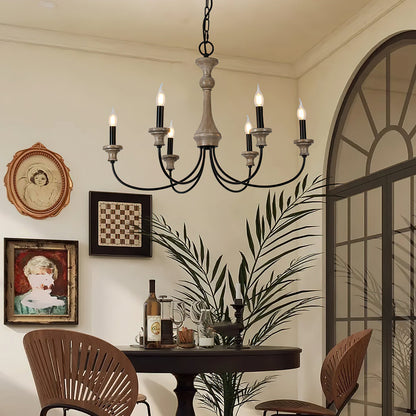 Edvivi Chandelier | Rustic Iron & Distressed Wood | 6 or 8 Lights